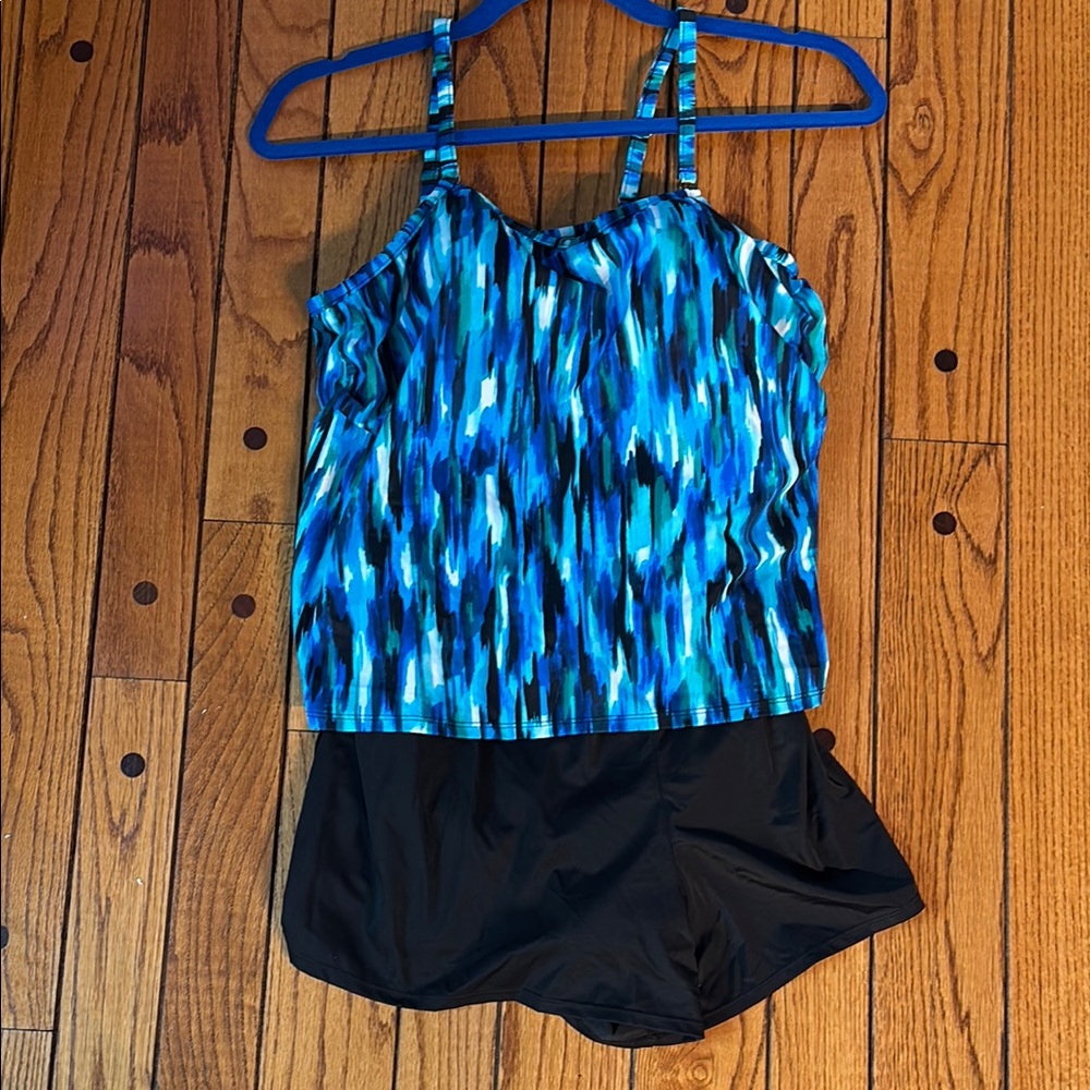 Blue and Black Tankini Set